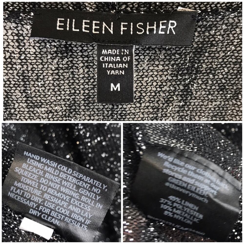 Eileen Fisher Linen Blend Metallic Open Front Sheer Cardigan Lagenlook Size M - Picture 9 of 10